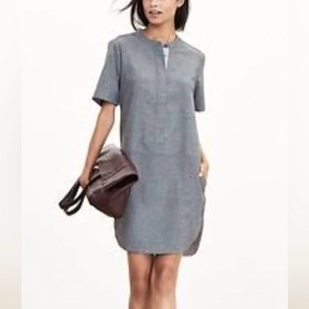 BANANA REPUBLIC Gray Marled Flannel Shirttail Hem Popover Shirtdress Size 4 - Picture 1 of 6